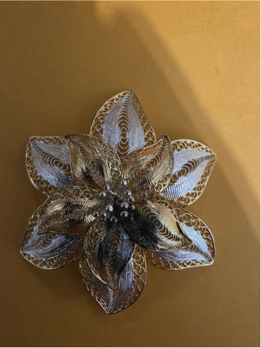 ALF 925 Thailand Sterling Silver Filigree Flower Brooch – Large 60mm 17.9g